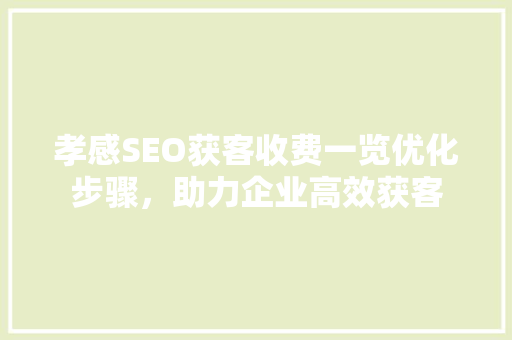 孝感SEO获客收费一览优化步骤，助力企业高效获客