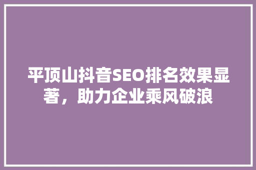 平顶山抖音SEO排名效果显著，助力企业乘风破浪