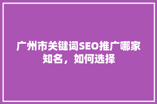 广州市关键词SEO推广哪家知名，如何选择
