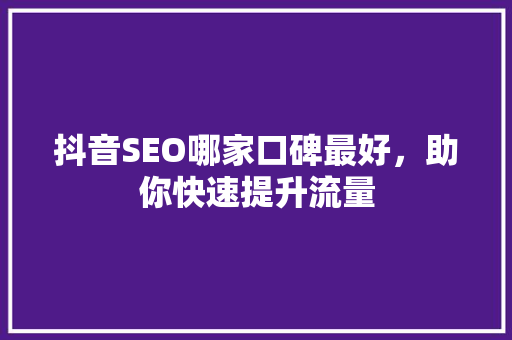 抖音SEO哪家口碑最好，助你快速提升流量