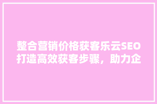 整合营销价格获客乐云SEO打造高效获客步骤，助力企业腾飞