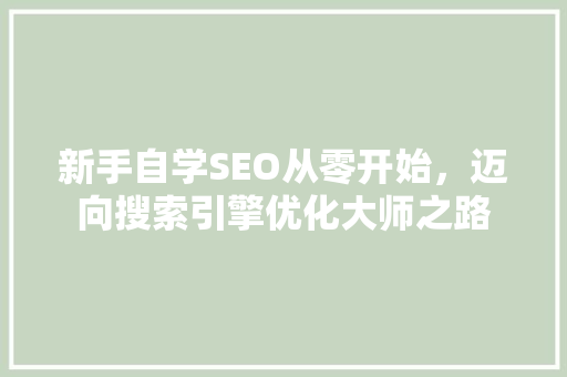 新手自学SEO从零开始，迈向搜索引擎优化大师之路