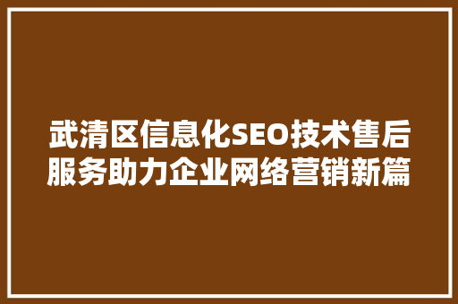 武清区信息化SEO技术售后服务助力企业网络营销新篇章