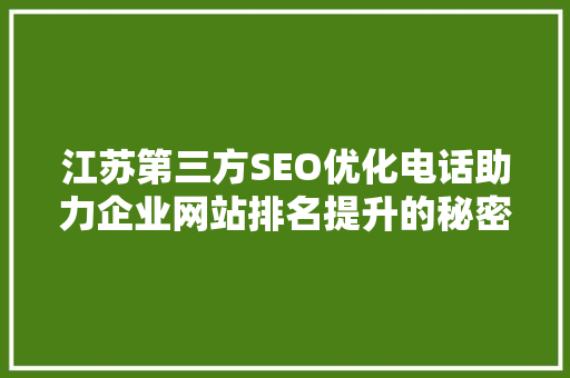 江苏第三方SEO优化电话助力企业网站排名提升的秘密武器