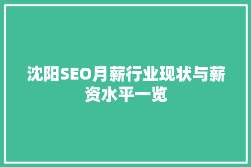 沈阳SEO月薪行业现状与薪资水平一览