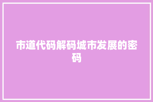 市道代码解码城市发展的密码