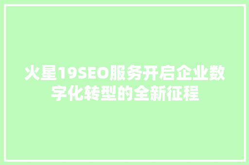 火星19SEO服务开启企业数字化转型的全新征程  第1张