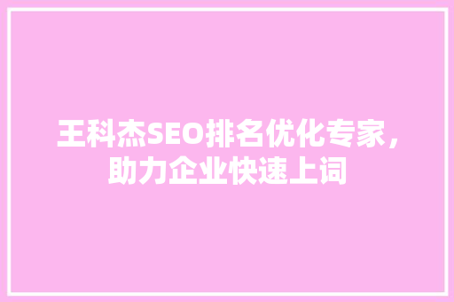 王科杰SEO排名优化专家，助力企业快速上词