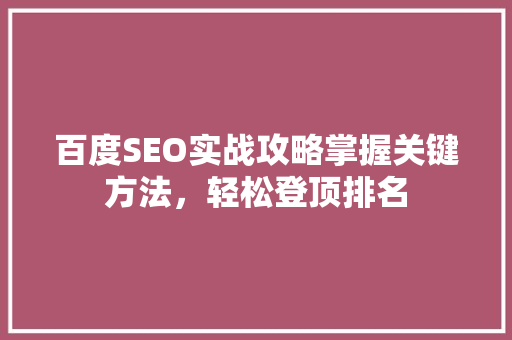 百度SEO实战攻略掌握关键方法，轻松登顶排名