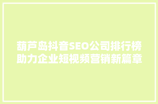 葫芦岛抖音SEO公司排行榜助力企业短视频营销新篇章