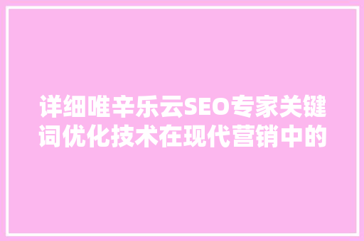 详细唯辛乐云SEO专家关键词优化技术在现代营销中的核心作用