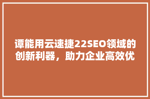 谭能用云速捷22SEO领域的创新利器，助力企业高效优化