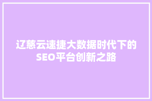 辽慈云速捷大数据时代下的SEO平台创新之路