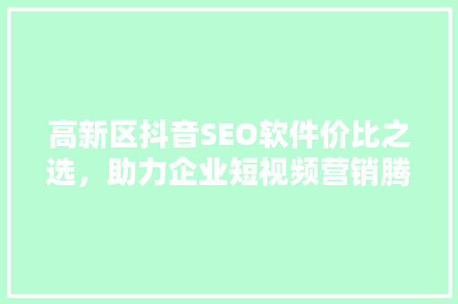 高新区抖音SEO软件价比之选，助力企业短视频营销腾飞