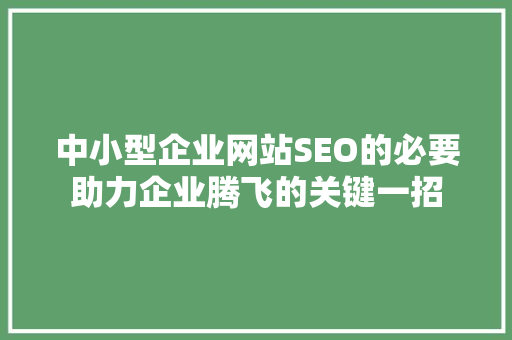 中小型企业网站SEO的必要助力企业腾飞的关键一招  第1张