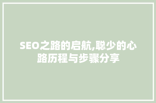 SEO之路的启航,聪少的心路历程与步骤分享