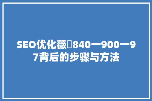 SEO优化薇伈840一900一97背后的步骤与方法