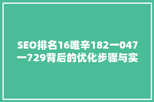 SEO排名16唯辛182一047一729背后的优化步骤与实战经验