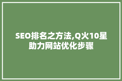 SEO排名之方法,Q火10星助力网站优化步骤