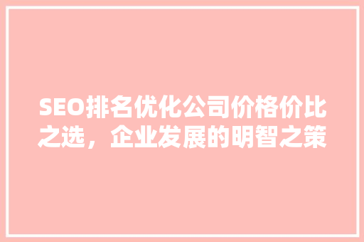 SEO排名优化公司价格价比之选，企业发展的明智之策