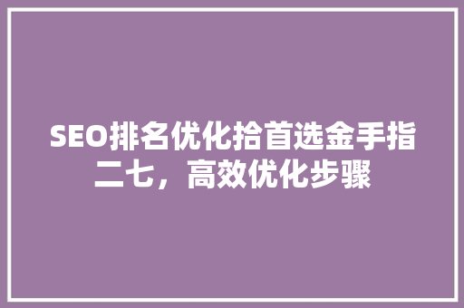 SEO排名优化拾首选金手指二七，高效优化步骤