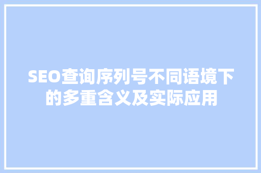 SEO查询序列号不同语境下的多重含义及实际应用