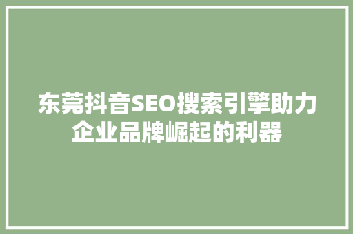 东莞抖音SEO搜索引擎助力企业品牌崛起的利器