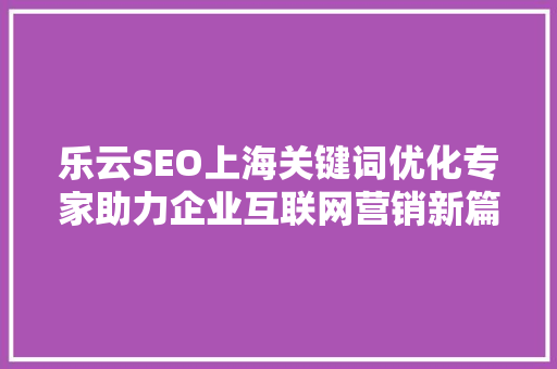 乐云SEO上海关键词优化专家助力企业互联网营销新篇章