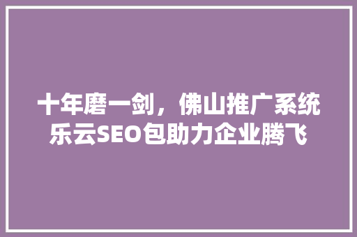 十年磨一剑，佛山推广系统乐云SEO包助力企业腾飞