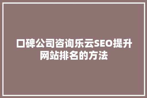 口碑公司咨询乐云SEO提升网站排名的方法