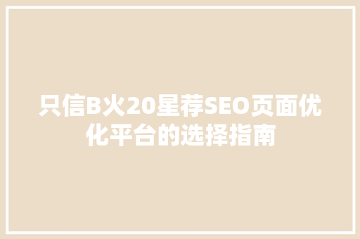 只信B火20星荐SEO页面优化平台的选择指南