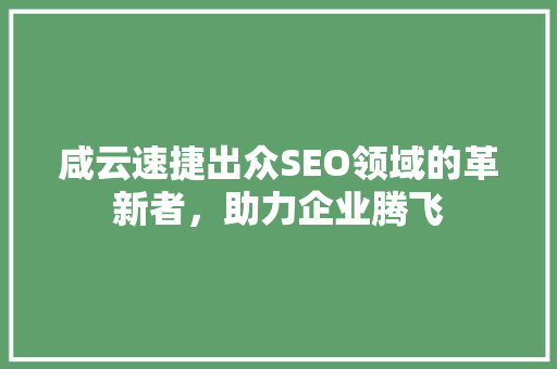 咸云速捷出众SEO领域的革新者，助力企业腾飞