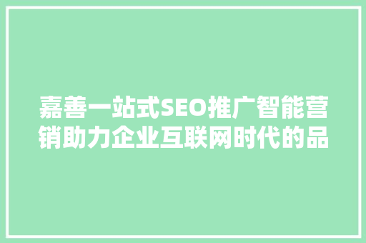 嘉善一站式SEO推广智能营销助力企业互联网时代的品牌崛起