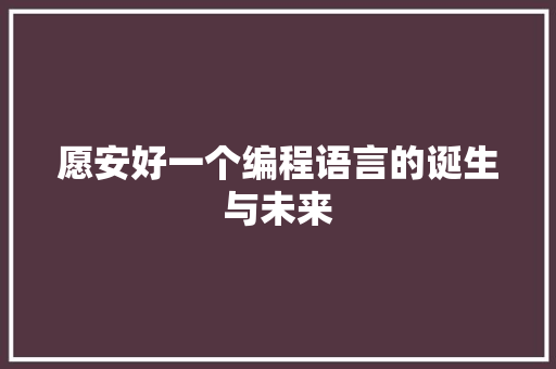 愿安好一个编程语言的诞生与未来