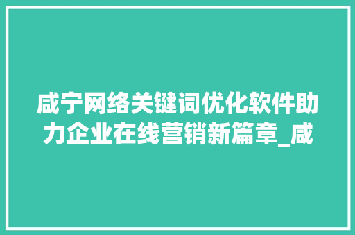 咸宁网络关键词优化软件助力企业在线营销新篇章_咸宁网络关键词优化软件