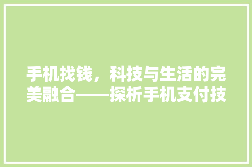 手机找钱，科技与生活的完美融合——探析手机支付技术在现代社会中的应用
