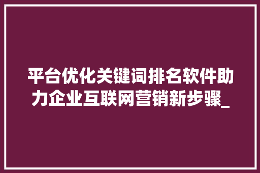 平台优化关键词排名软件助力企业互联网营销新步骤_平台优化关键词排名软件