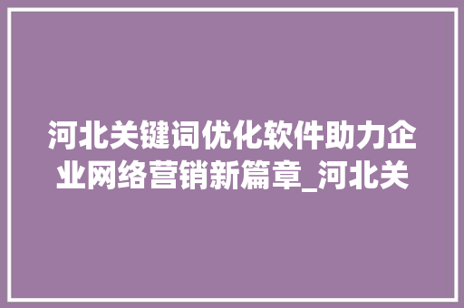 河北关键词优化软件助力企业网络营销新篇章_河北关键词优化软件  第1张