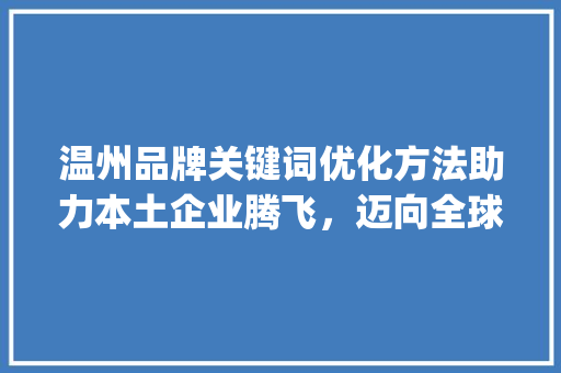 温州品牌关键词优化方法助力本土企业腾飞，迈向全球化舞台_温州品牌关键词优化方法