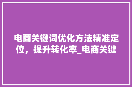 电商关键词优化方法精准定位，提升转化率_电商关键词优化方法