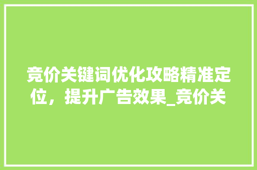 竞价关键词优化攻略精准定位，提升广告效果_竞价关键词该怎么优化