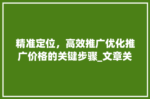 精准定位，高效推广优化推广价格的关键步骤_文章关键词优化推广价格