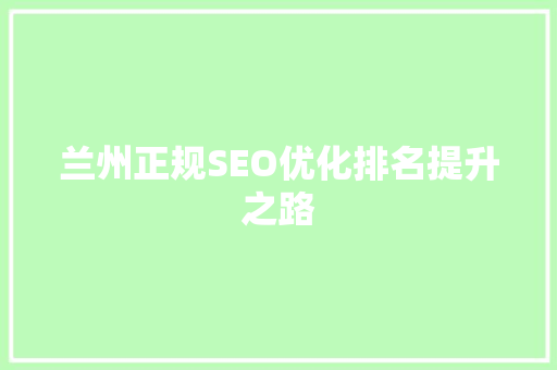 兰州正规SEO优化排名提升之路