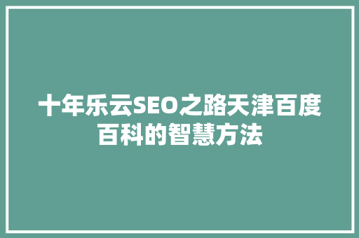 十年乐云SEO之路天津百度百科的智慧方法