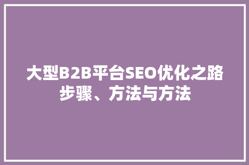 大型B2B平台SEO优化之路步骤、方法与方法