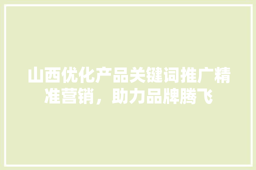 山西优化产品关键词推广精准营销，助力品牌腾飞