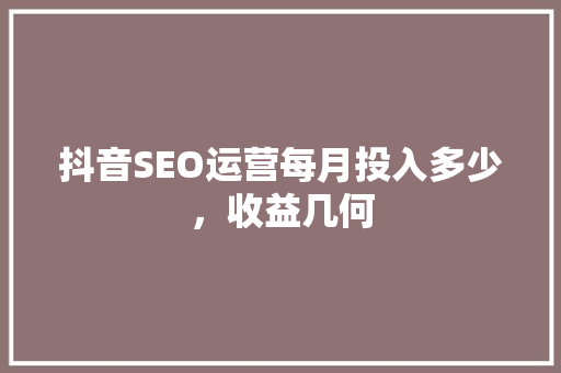 抖音SEO运营每月投入多少，收益几何