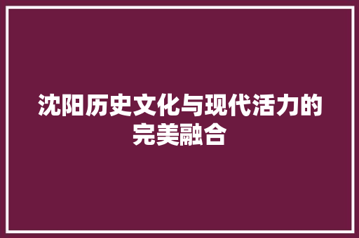 沈阳历史文化与现代活力的完美融合