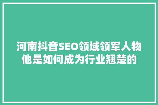 河南抖音SEO领域领军人物他是如何成为行业翘楚的