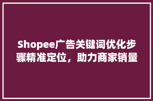 Shopee广告关键词优化步骤精准定位，助力商家销量腾飞_shopee如何优化广告关键词